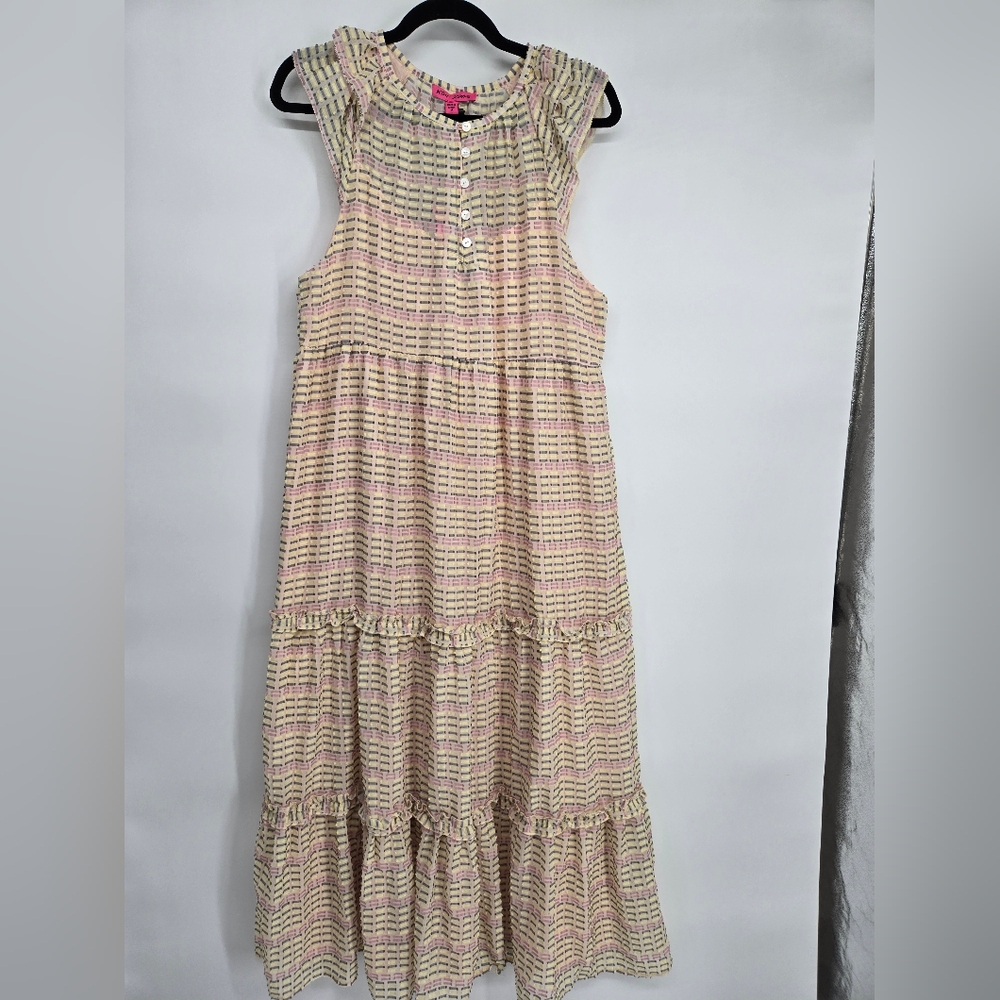 Betsey Johnson Dress Golden Cream Tiered Textured Maxi Dress Sz M NWT Boho Chic
